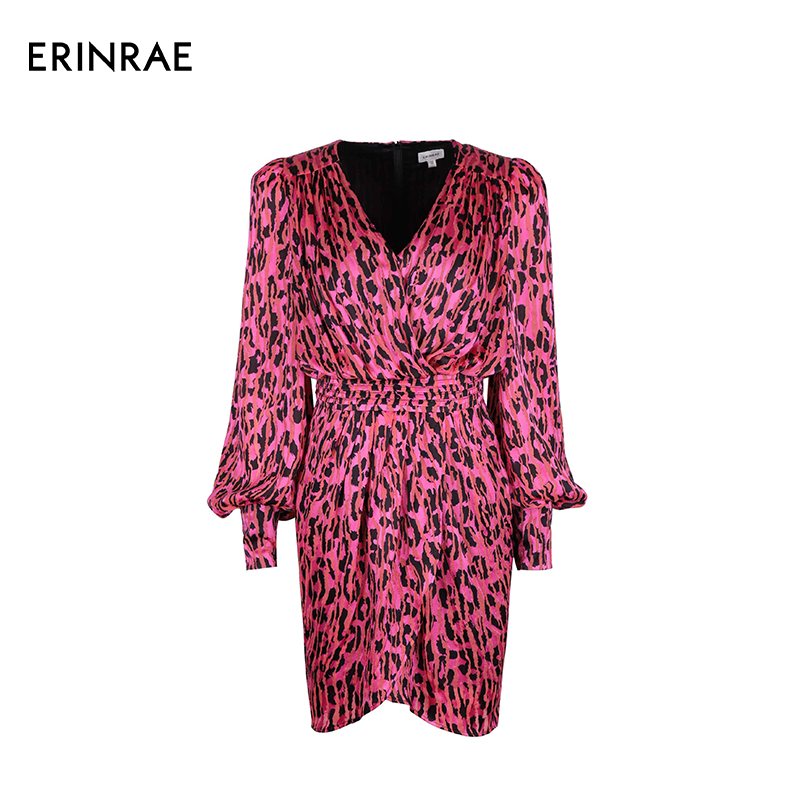 ERINRAE【玫倾墨绽】粉豹纹气质长袖连衣裙EF381052VI40