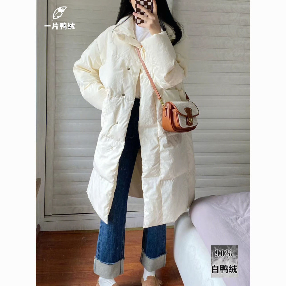 90白鸭绒羽绒服女过膝加厚2024冬季新款宽松韩版炸街保暖羽绒外套