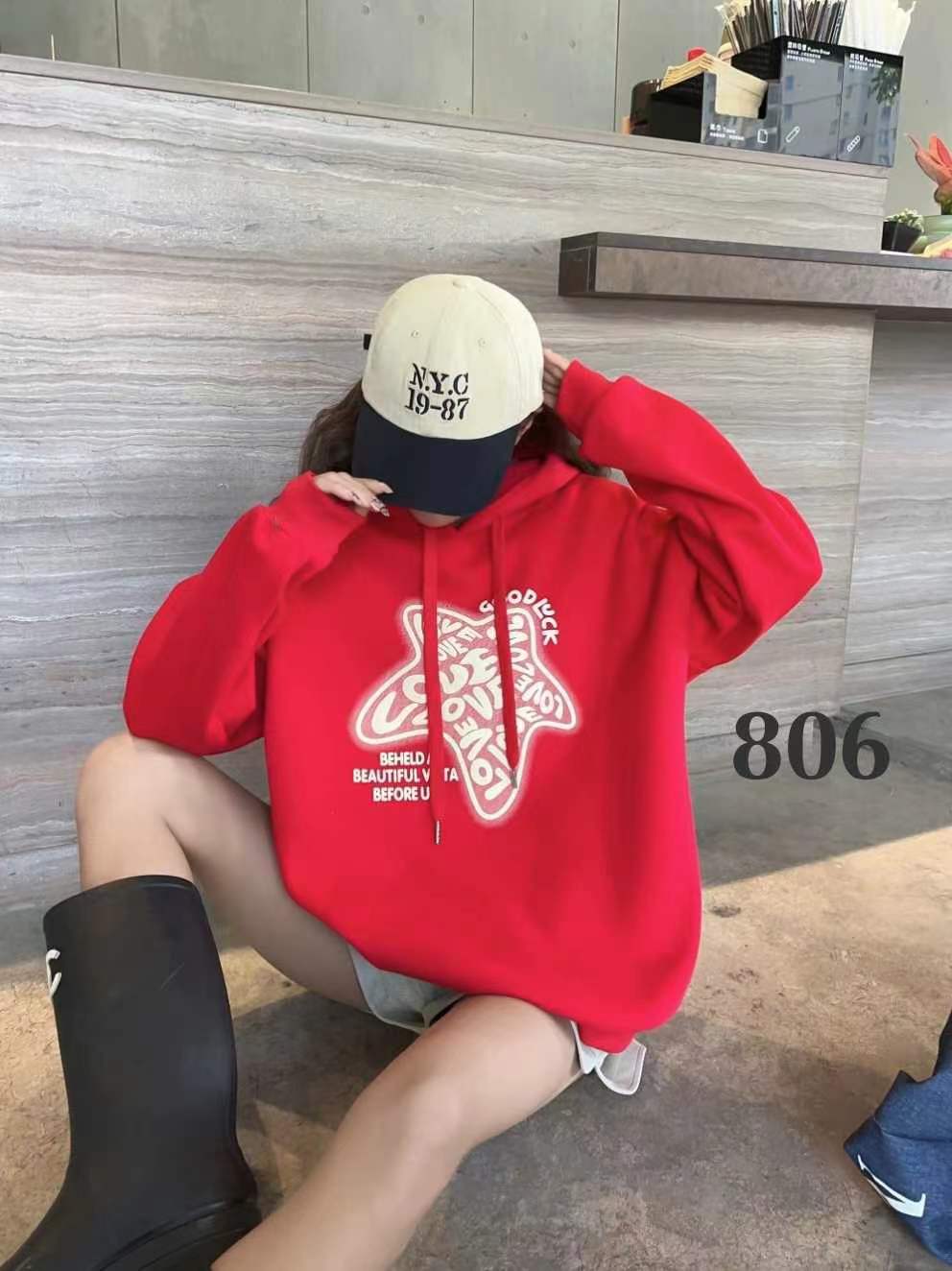 806新款加绒加厚氛围感宽松连帽卫衣