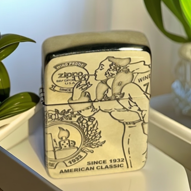 zippo打火机【火焰风女】1941机型 纯铜 精雕 经典 防风款  DYJ1