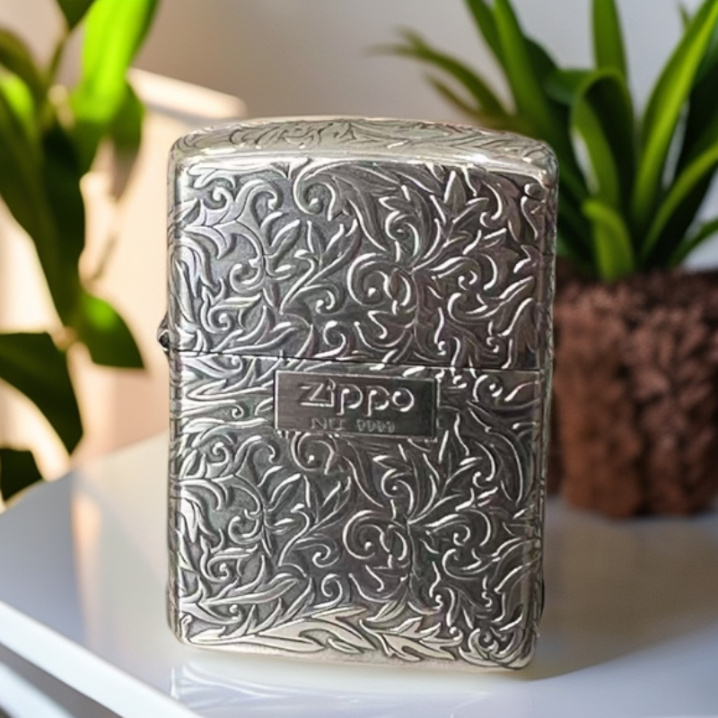 zippo打火机【镀银唐草花】 精雕 盔甲机 经典 防风 煤油 男士DYJ1