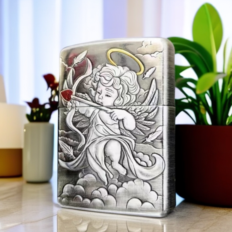 ZIPPO打火机【丘比特】仿古银  双面 煤油 经典 防风款  DYJ1      