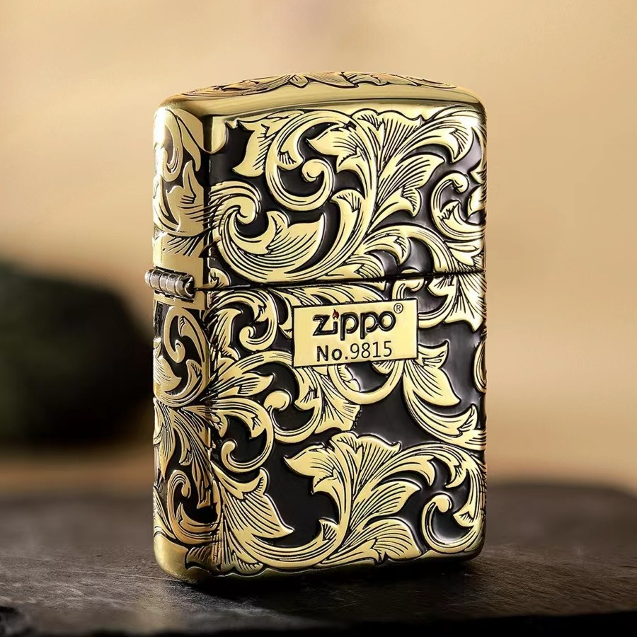 zippo 打火机【黑金唐草】盔甲编号五面男士煤油防风花纹DYJ1