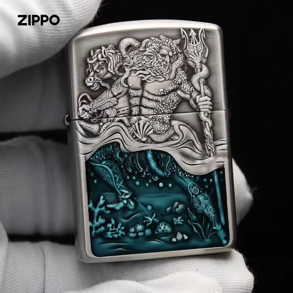 zippo打火机【海王礼盒装】树脂填充 盔甲 煤油防风经典DYJ1