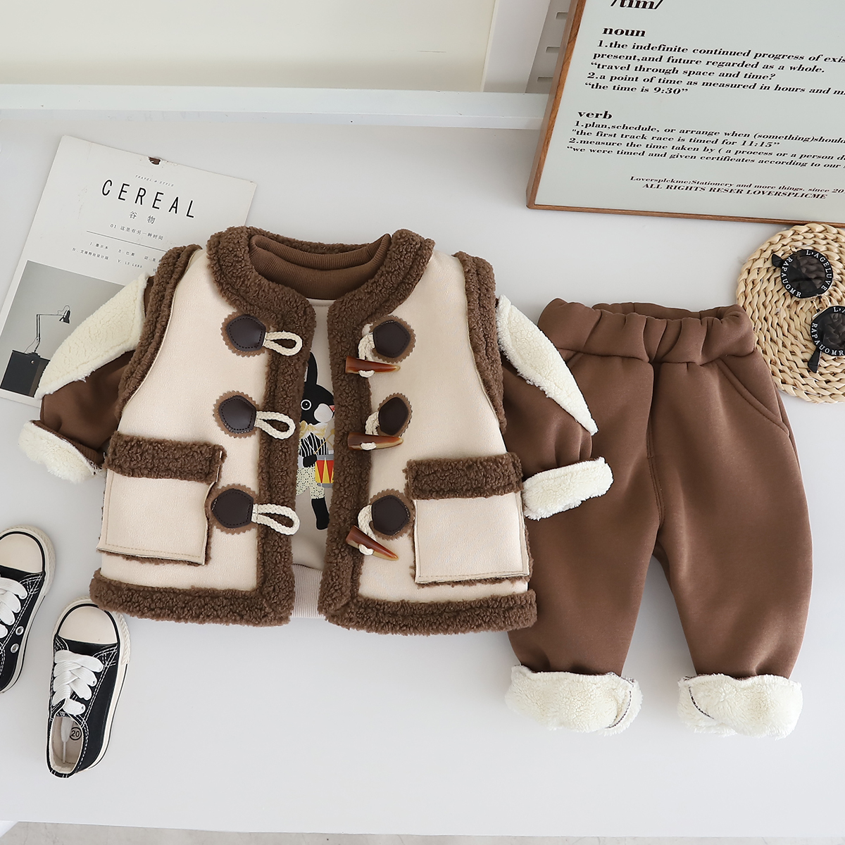 男童套装秋冬装2024新款帅气儿童夹棉马甲冬季宝宝卫衣小童装衣服