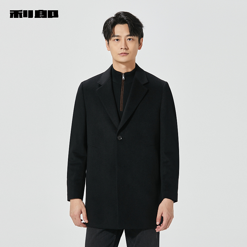 【商场同款】利郎官方毛呢大衣男士商务休闲冬季毛呢黑色男款外套