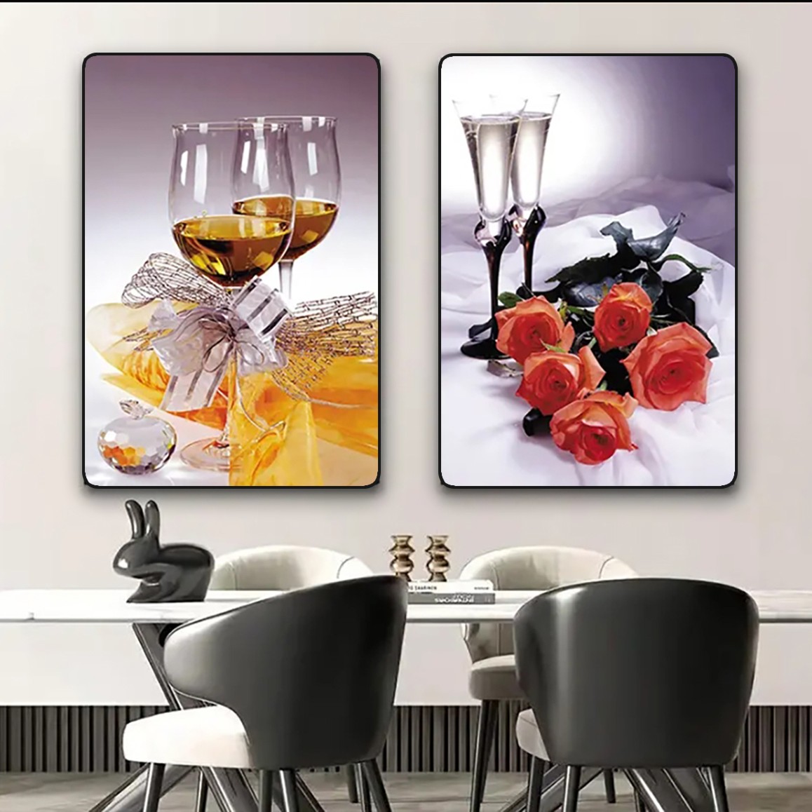 新款现代简约餐厅两联装饰画晶瓷平面画卧室床头挂画