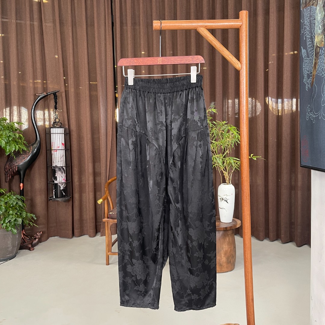 女装「利琪高订」国风新中式秋季款简约显瘦经典暗纹提花阔腿裤B288