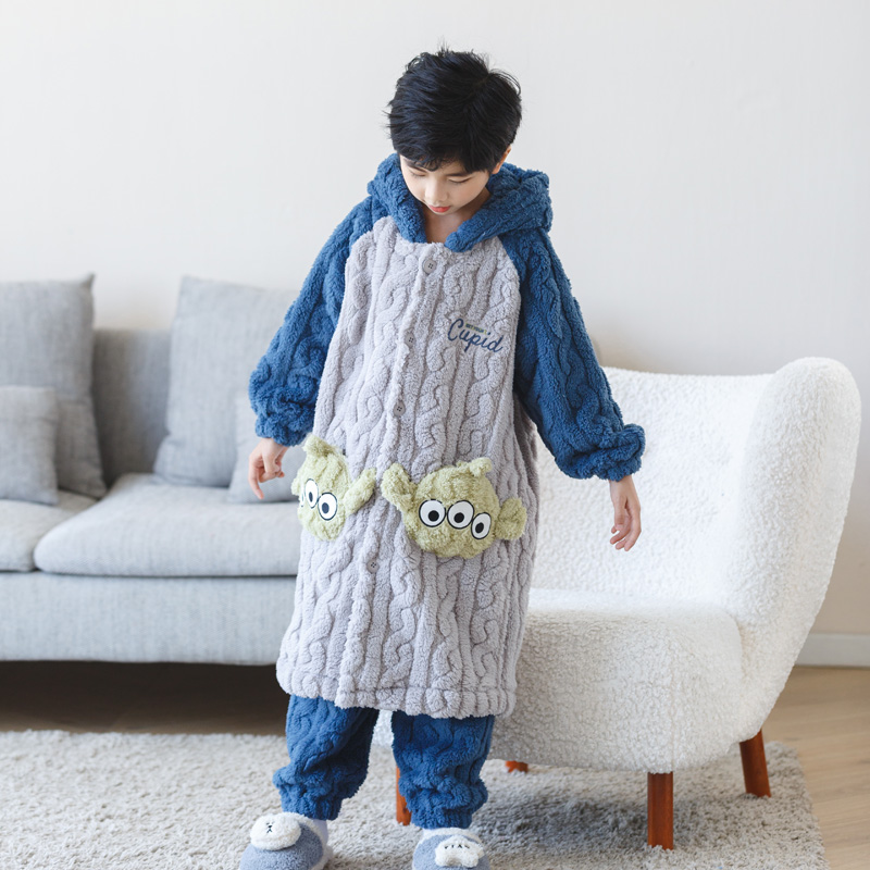 今晚开炸！儿童法兰绒睡衣女童睡袍珊瑚绒秋冬季加绒加厚保暖宝宝