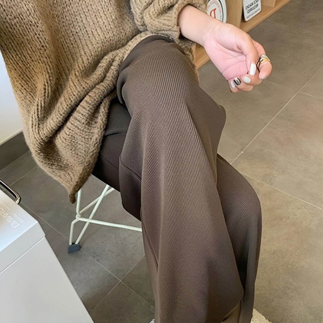 秋冬加绒~300斤加厚窄版大码阔腿裤高腰垂感宽松直筒休闲显瘦女装