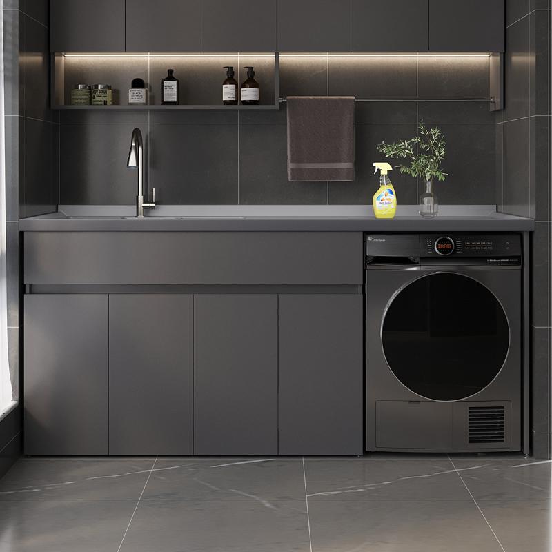 HUIQU/慧曲蜂窝铝阳台洗衣机柜露天洗衣台盆洗手池一体洗脸盆伴侣