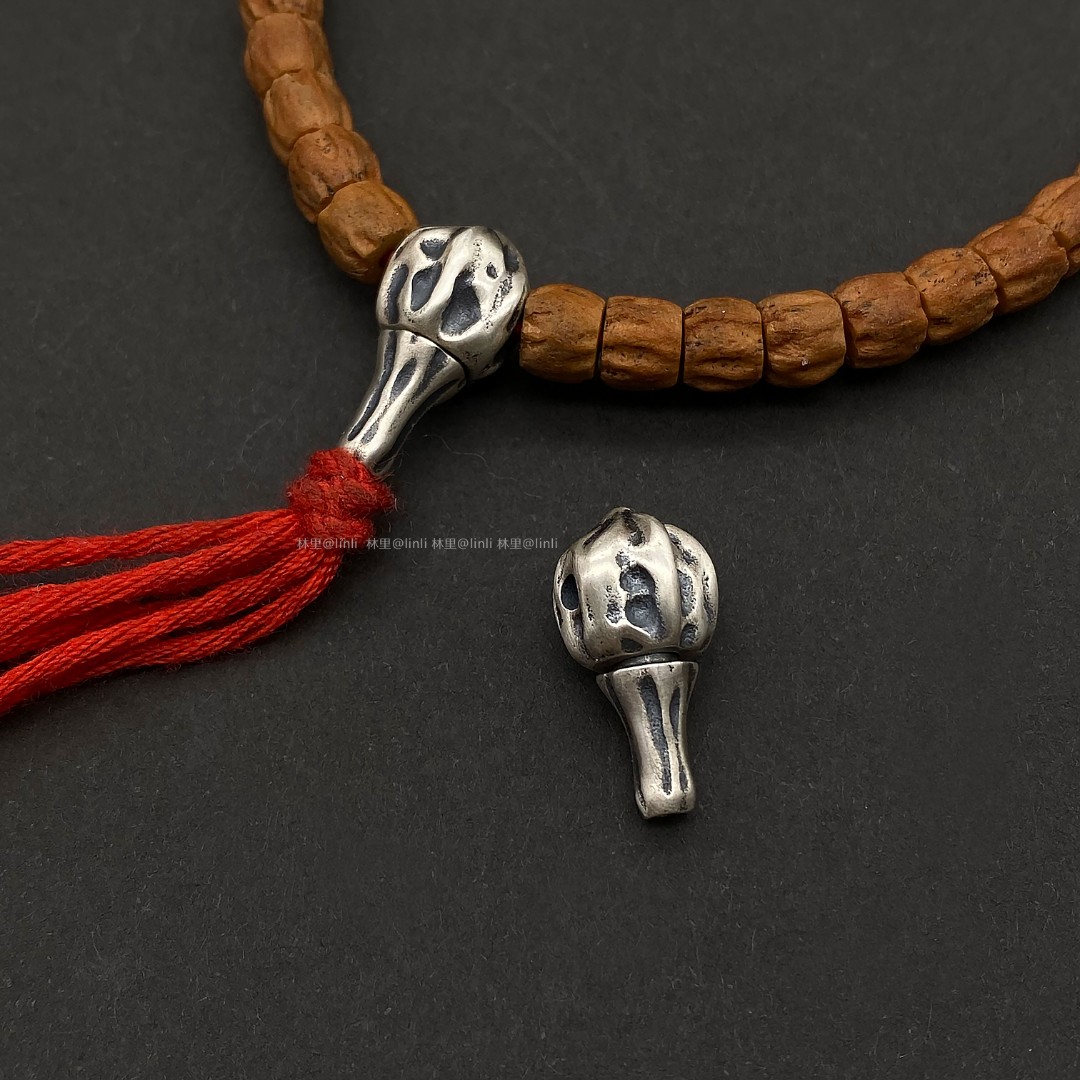 925银银制品 百香籽银三通配饰分体复刻百搭文玩配件手串饰品猴头