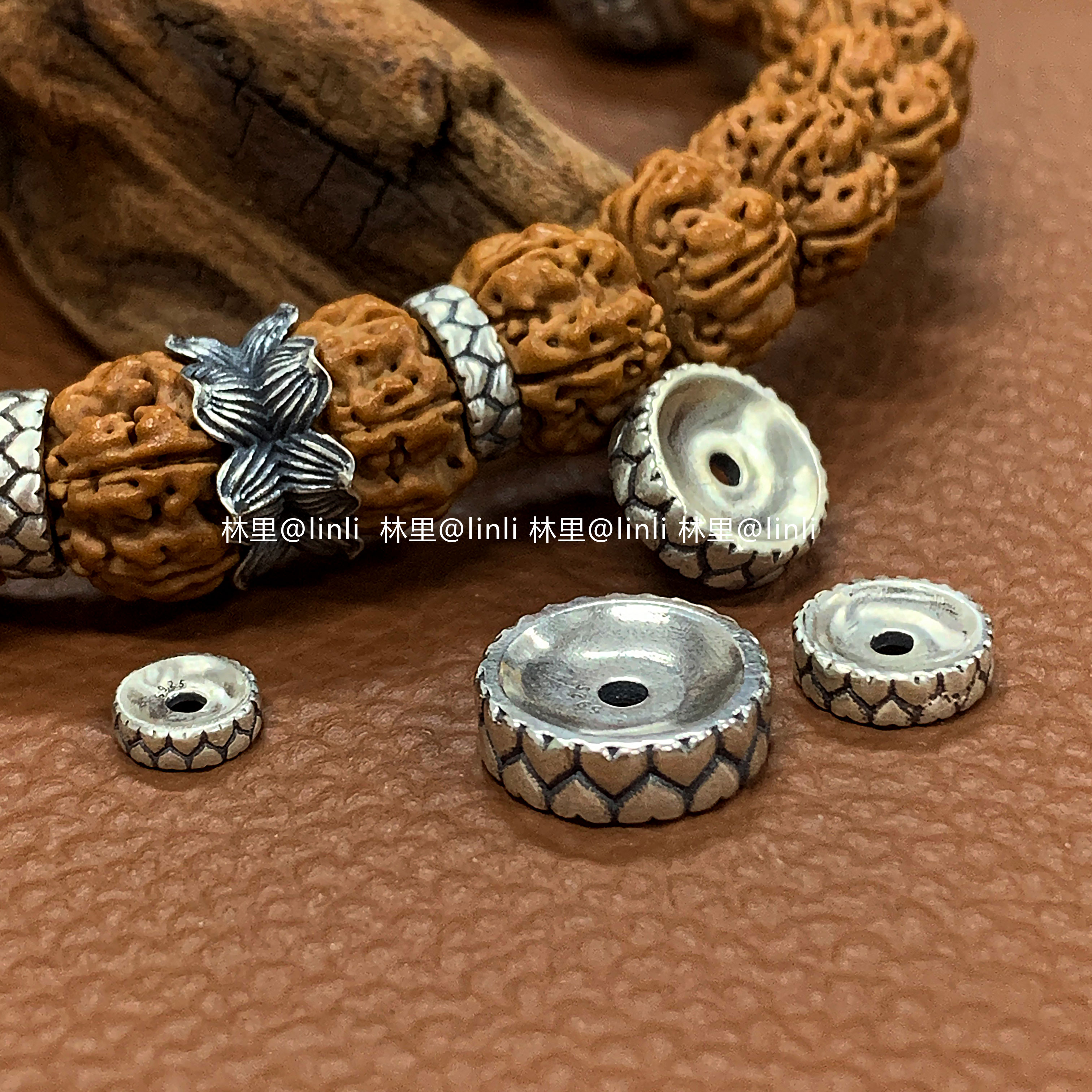 925银银制品 龙鳞银卡环隔片项链三通文玩配饰实心纯手工银饰配件