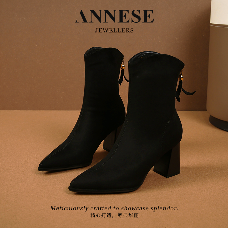 【静铉】2024新款马丁靴经典绒面粗跟后拉链短靴-XZ0002