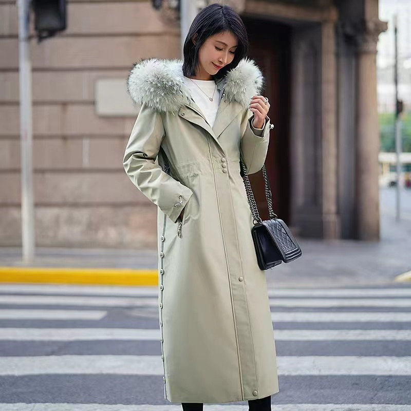 洋气女长款冬大毛领韩版可拆卸兔毛内胆貉子毛领长款修身显瘦大衣