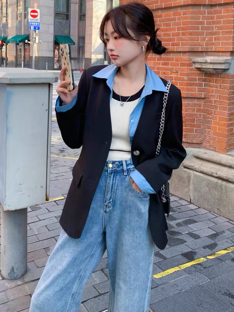 小个子假两件西装外套气质休闲百搭韩版设计感
