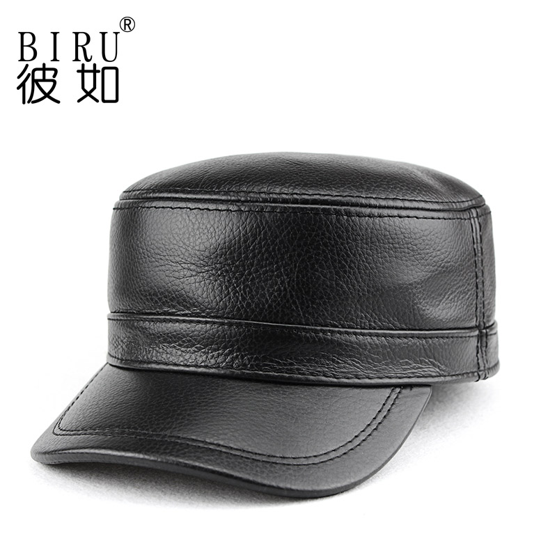 春秋真皮中年男平顶帽鸭舌帽男帽爸爸老人保暖中老年军帽冬全封口