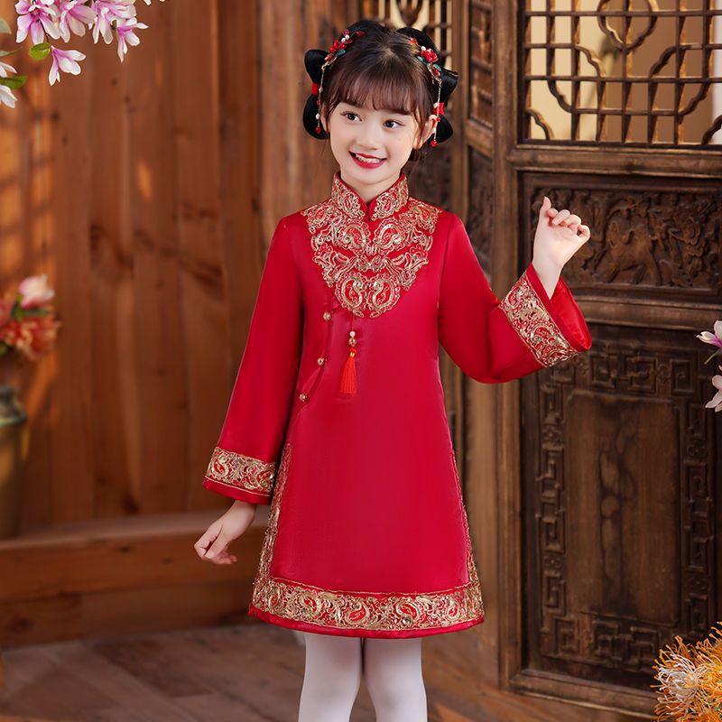 【新疆包邮】女童旗袍冬季2024新款中国风儿童唐装裙子加绒加厚女
