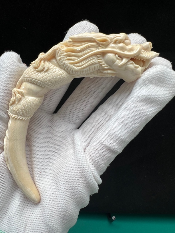 H1823天然猛犸牙雕刻 龙牙尖 21*108mm 支持鉴定 假一罚四