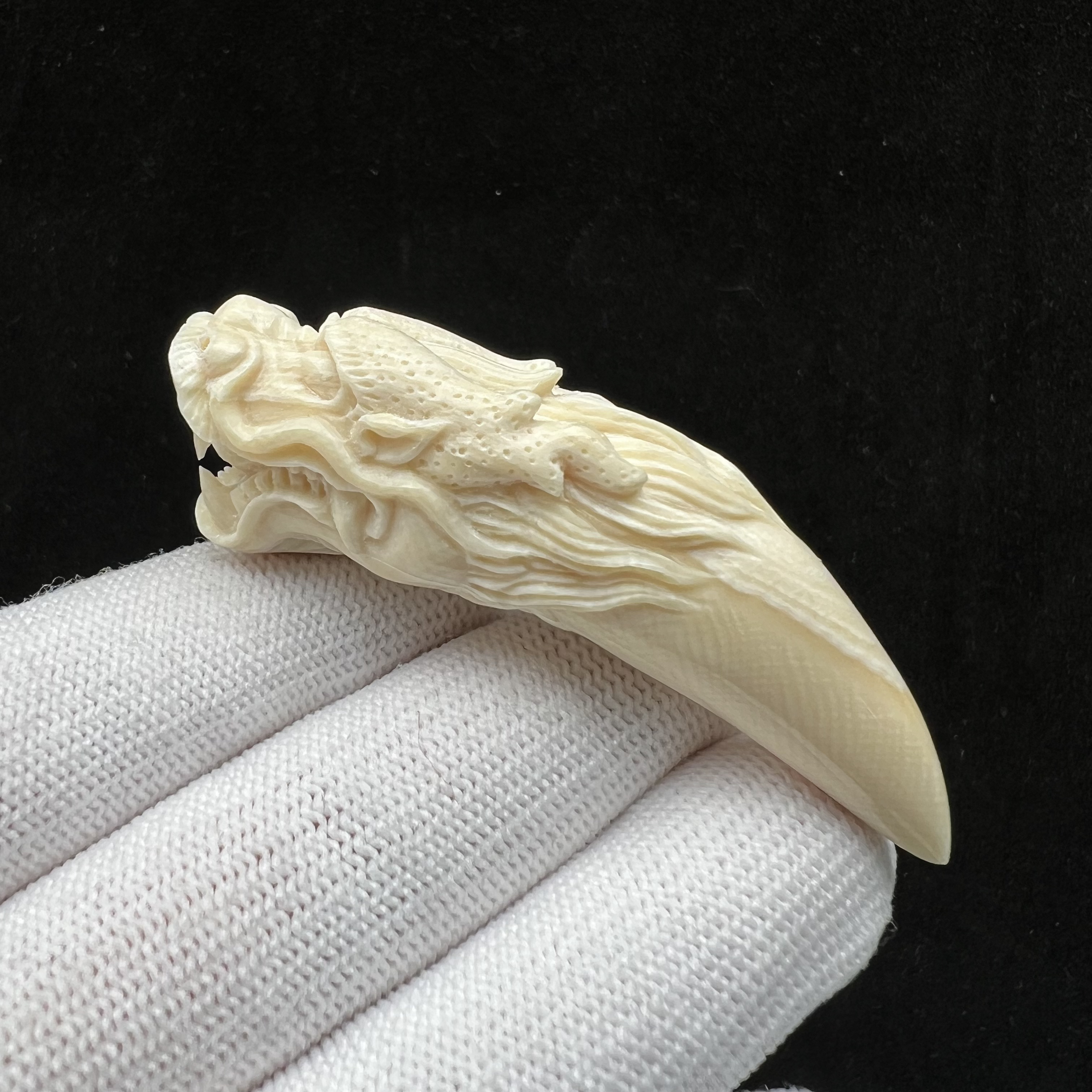H1559天然猛犸牙 雕刻龙牙尖 17*63.7mm 支持鉴定 假一罚四