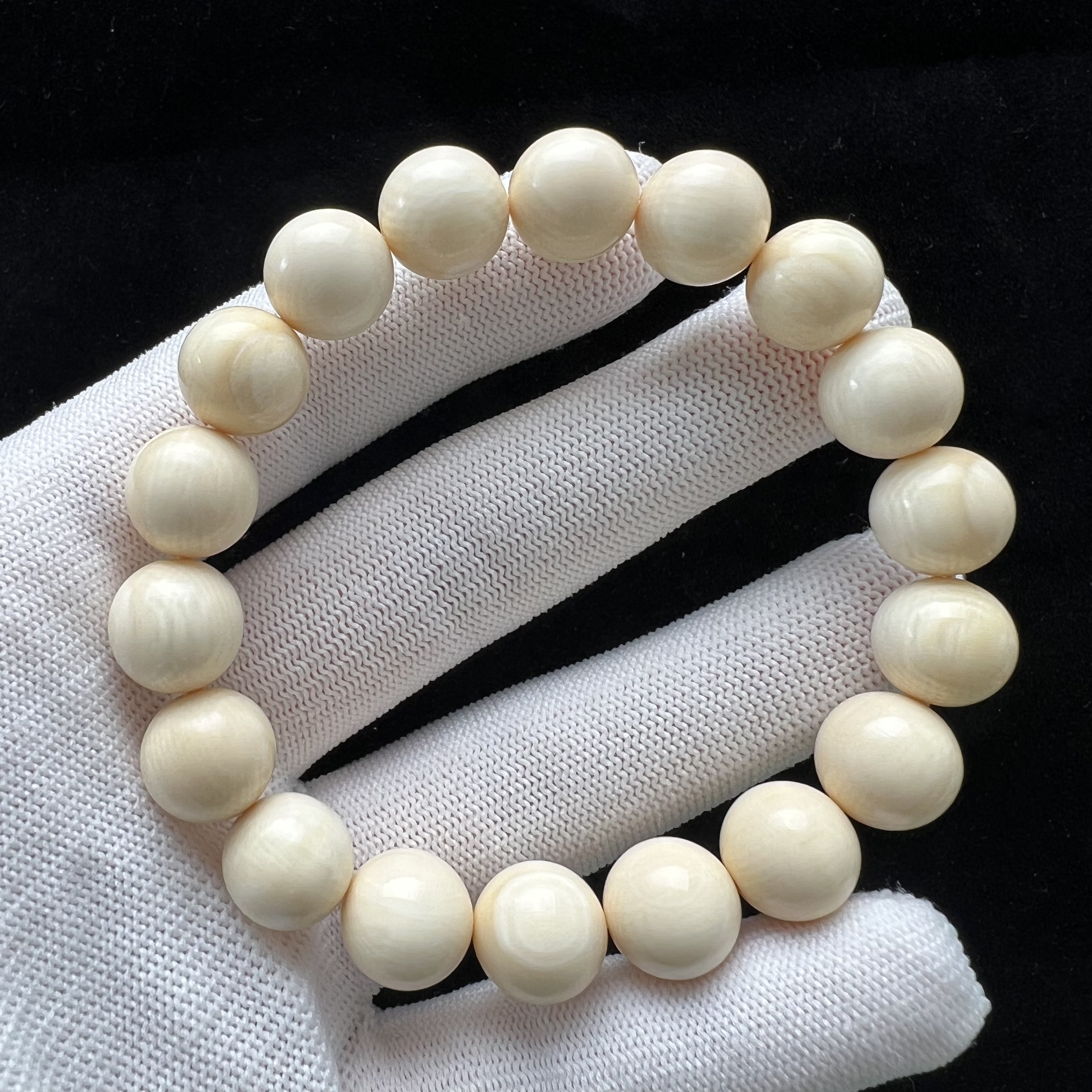 L2634天然猛犸牙带皮手串 12.4mm支持鉴定 假一罚四