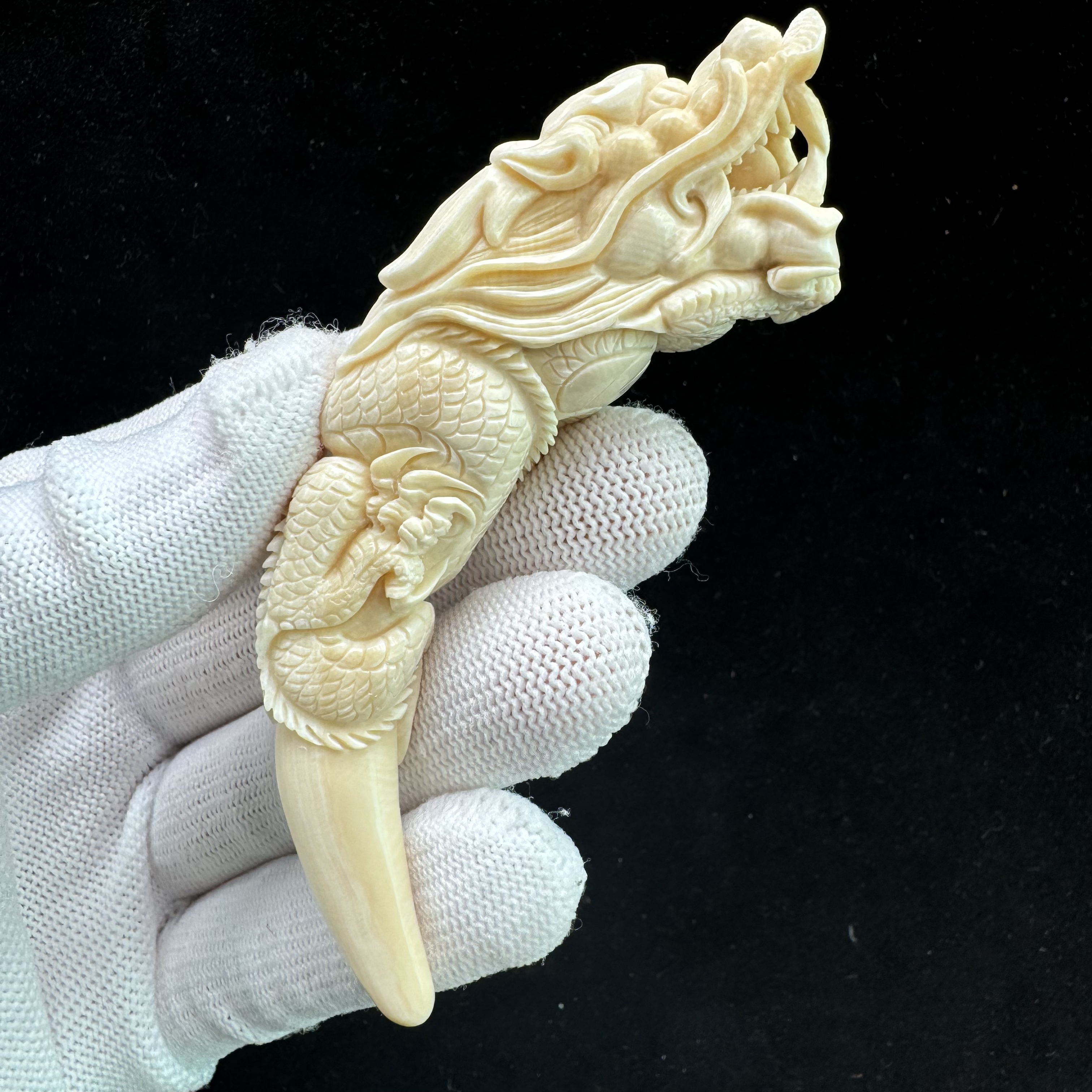 K6043天然猛犸牙 雕刻龙牙尖 21*99mm支持鉴定 假一罚四