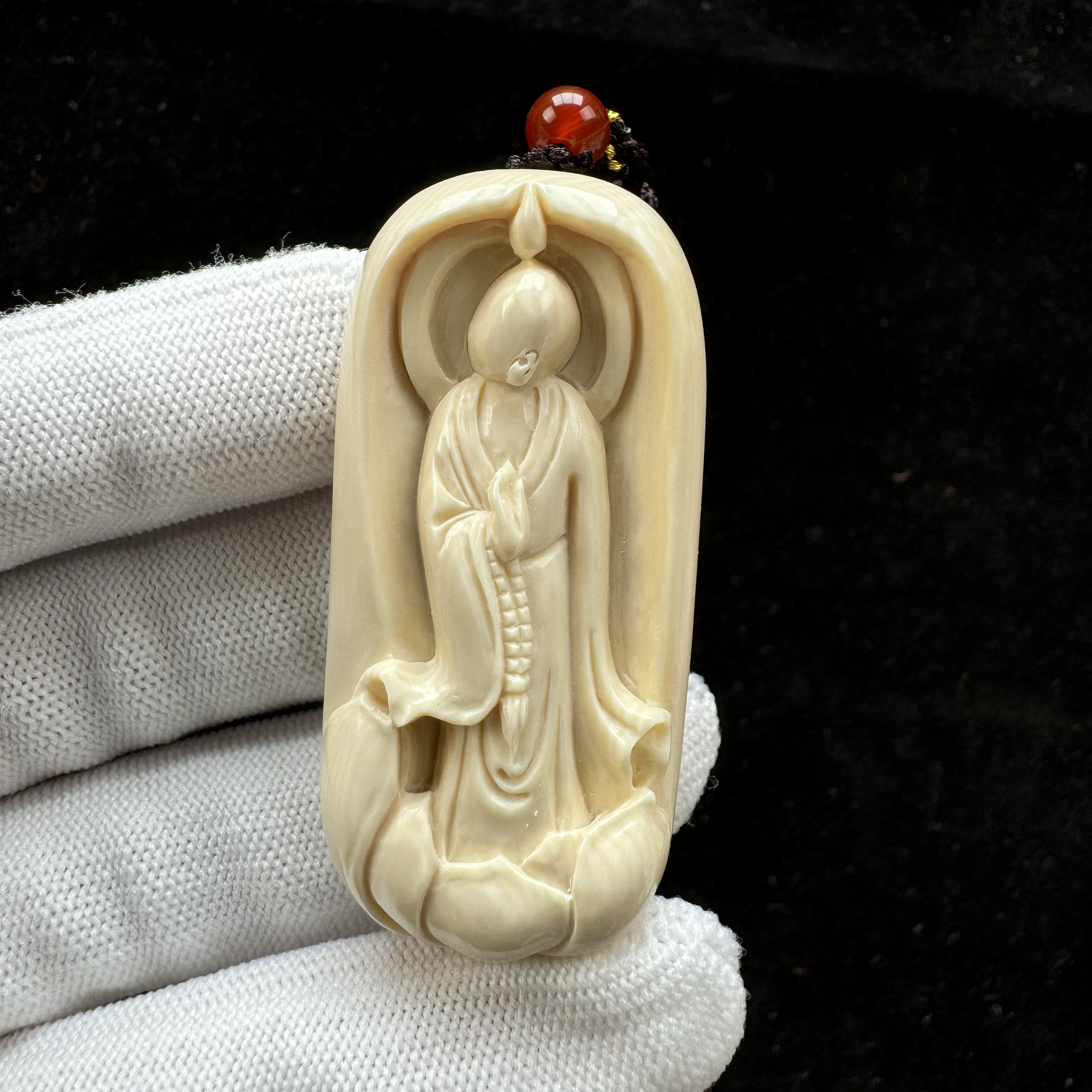 K1344天然猛犸牙雕刻无相牌26*54*12mm  支持复检假一罚四