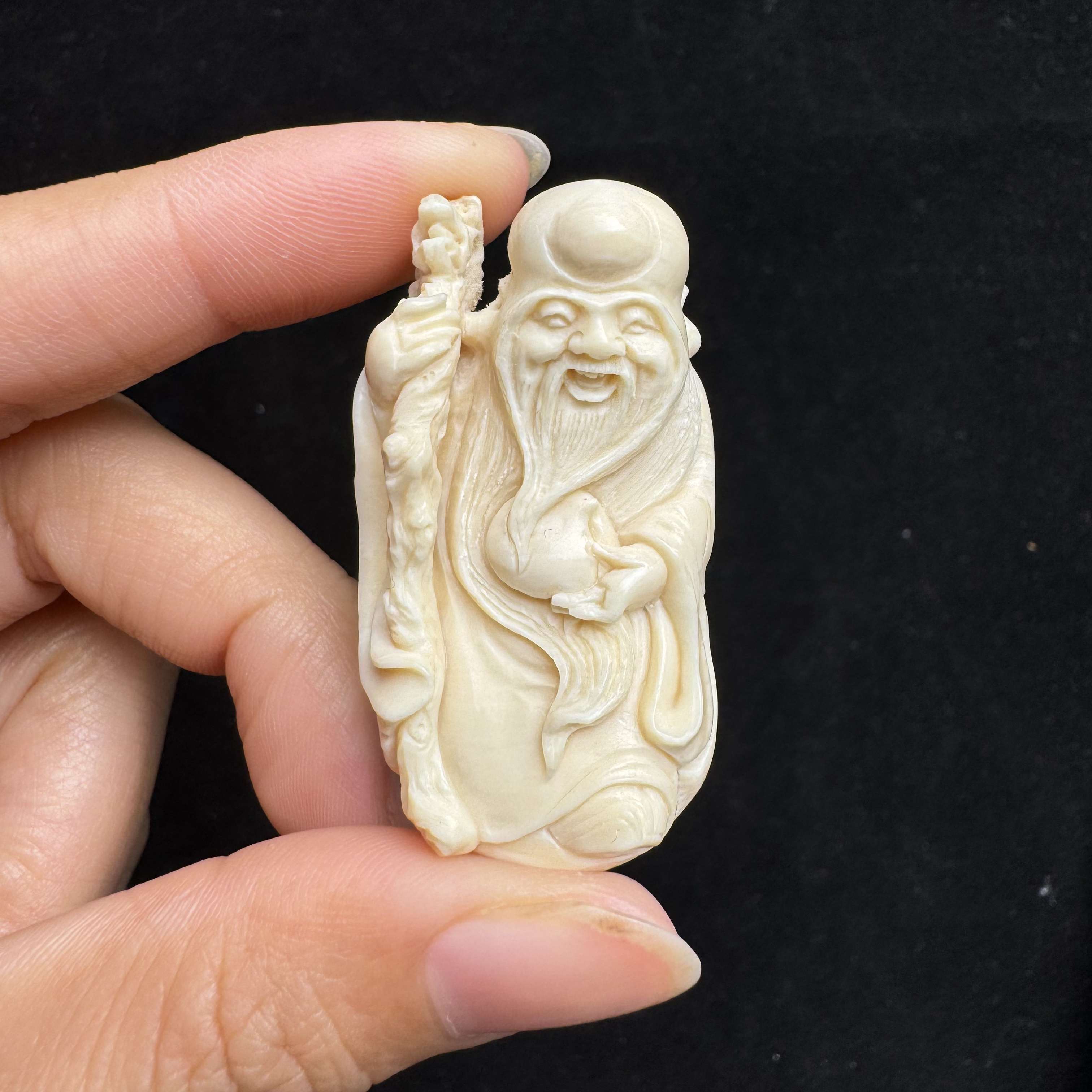 H2773天然猛犸象牙雕刻件寿星24×44×14mm支持复检 假一罚四