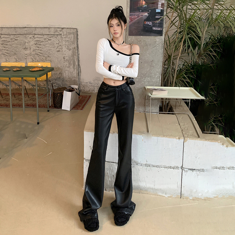 黑色微喇叭皮裤女秋冬季新款低腰显瘦牛仔外套女款爆款2025新款