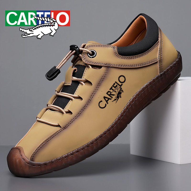 CARTELO/卡帝乐鳄鱼皮鞋男秋季真皮透气时尚百搭驾车鞋防滑休闲鞋
