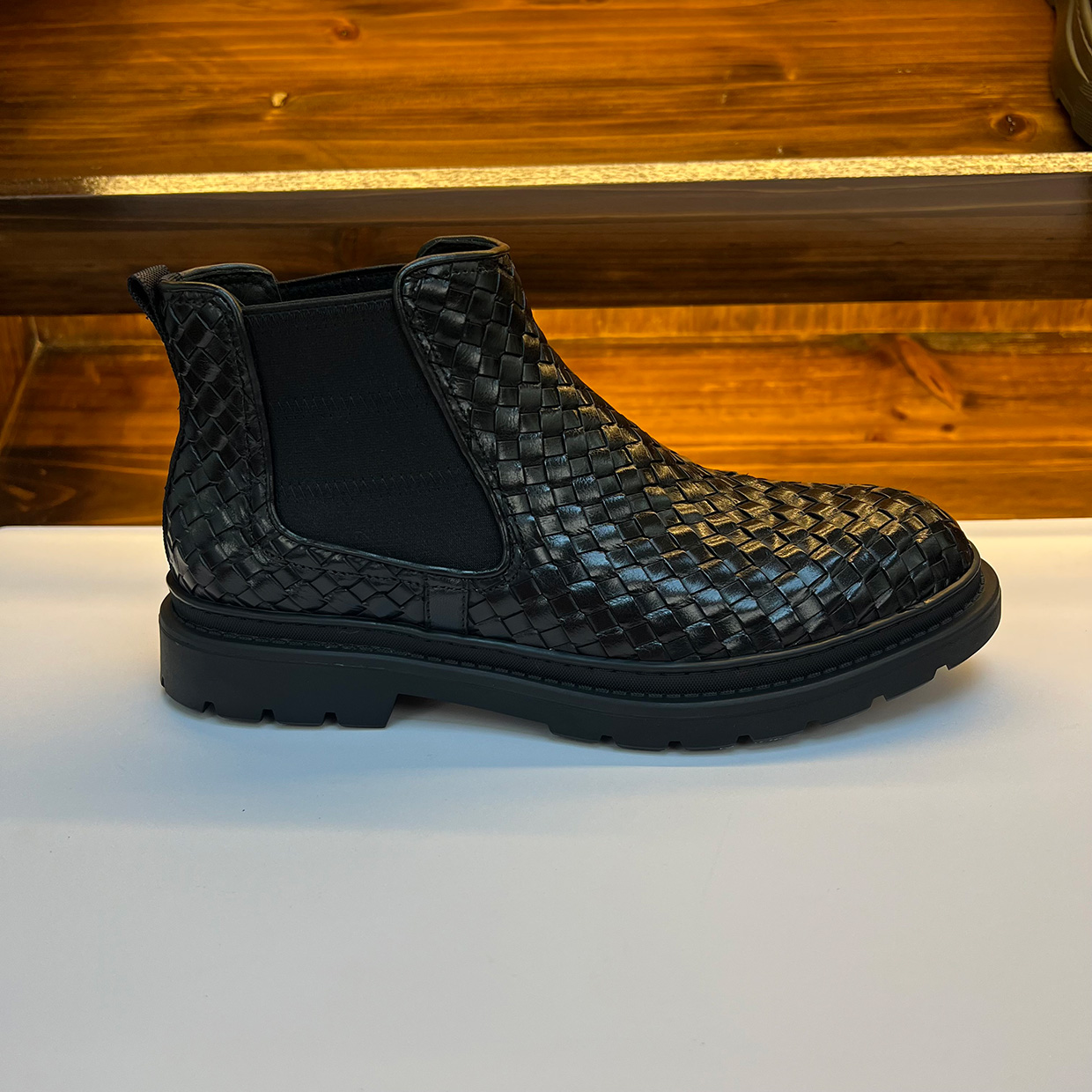 冬季黑色真皮加绒中帮时尚潮流休闲百搭绅士英伦风男士切尔西靴 