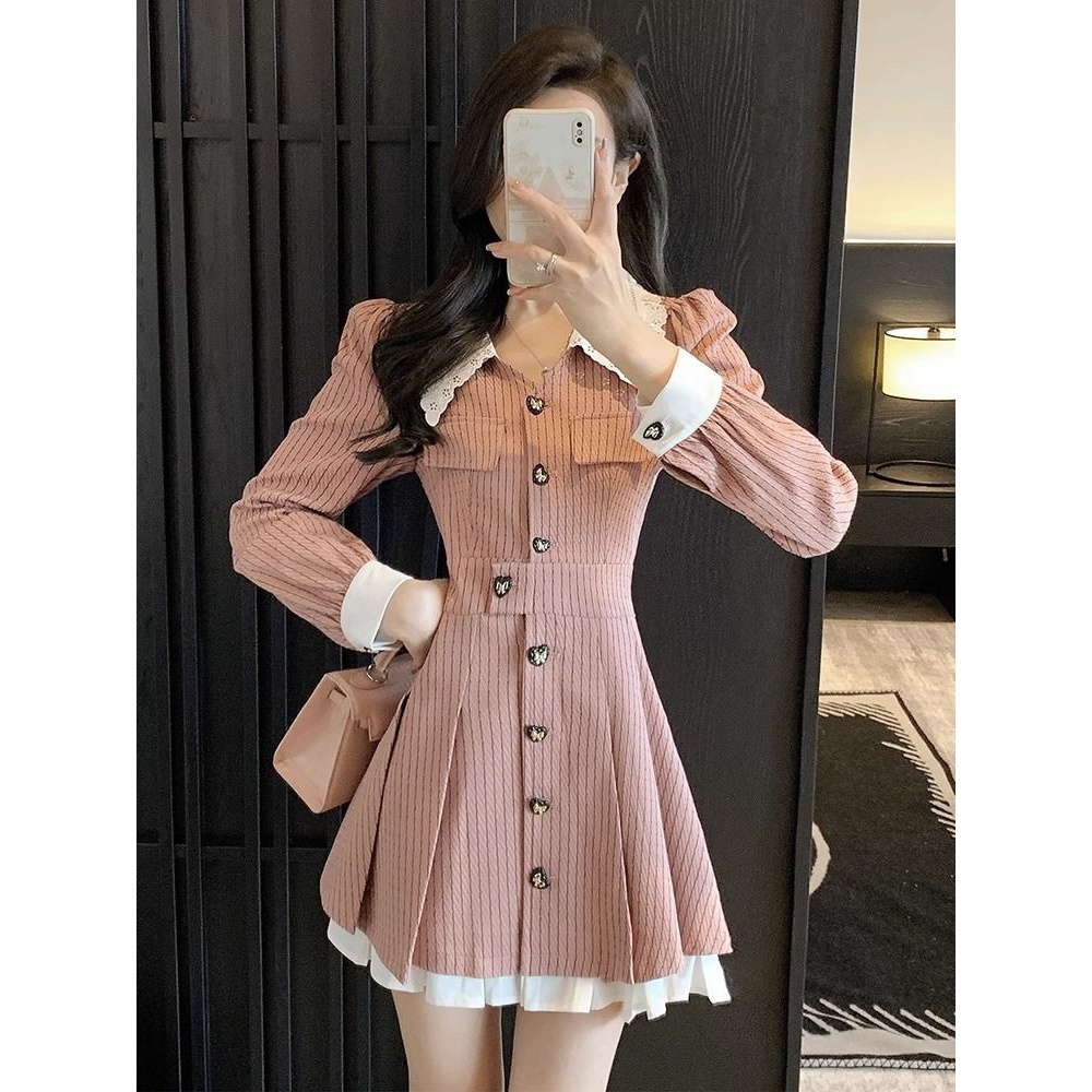 小香风连衣裙女2023年秋季新款法式气质名媛高级感遮肉收腰短裙子