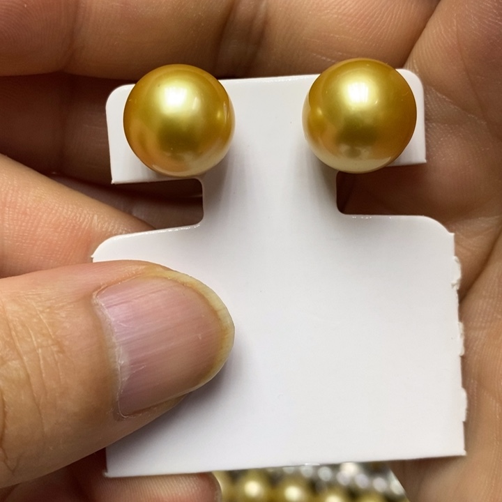 海水珍珠金珍珠耳钉18K金镶嵌