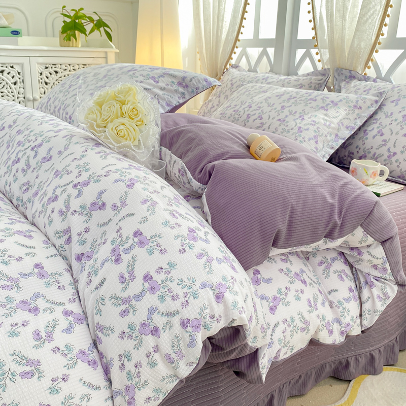 春夏新款韩国泡泡棉床盖款四件套花边款小清新