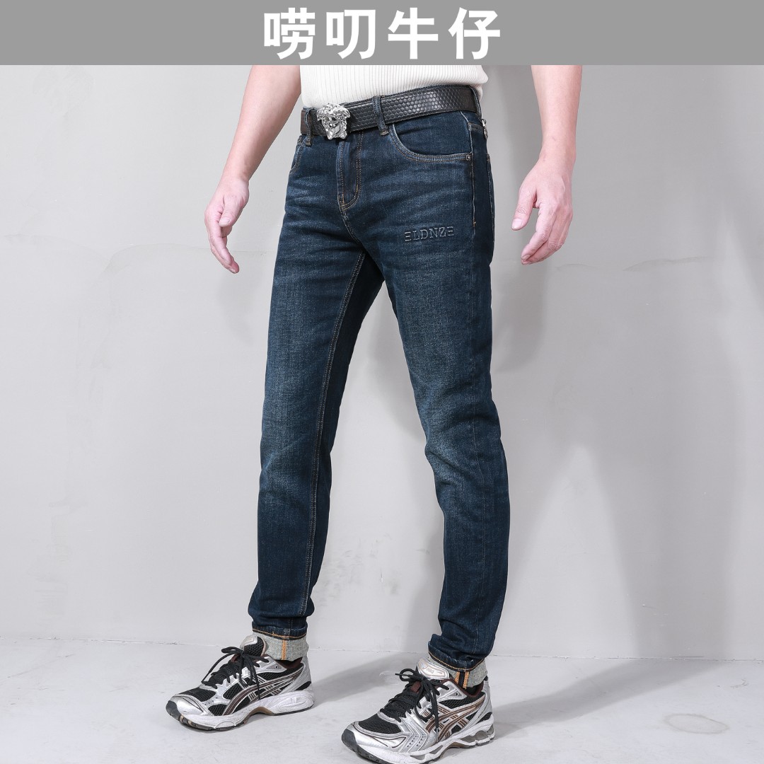 【修身小脚】磨毛CB368唠叨秋冬新款蓝色压胶小熊烫钻修身牛仔裤