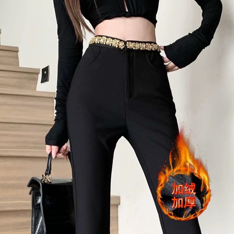 2025腰边满钻星河高级气质高腰微喇裤女显瘦显高显腿长西装裤