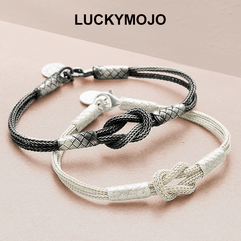 LUCKYMOJO 足银手链 土耳其银手链手工编织情侣小众手链男生女生