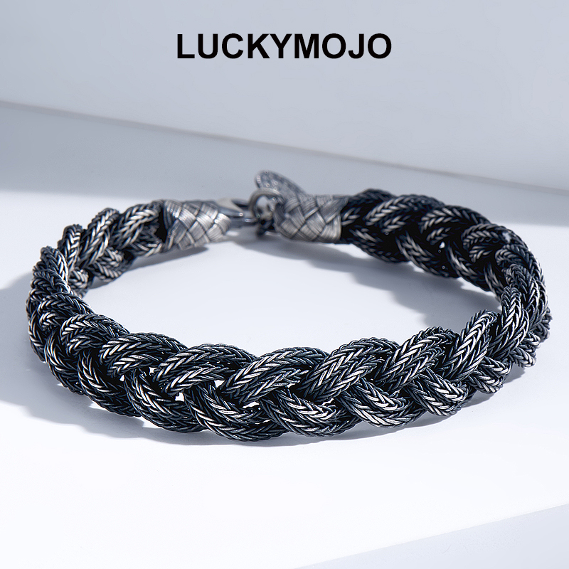 LUCKYMOJO 足银手链 轻奢高级感土耳其手工编织男士手链宽版大气