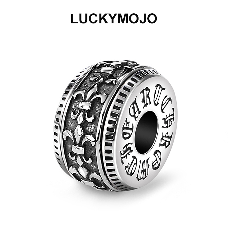 LUCKYMOJO 吊坠925银 鸢尾花转运珠银挂坠个性可转动复古银坠子