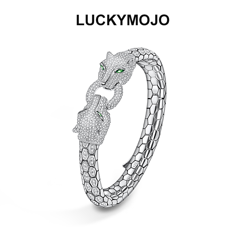 LUCKYMOJO 925银手链 小众设计感轻奢重工猎豹银手镯霸气豹子手链