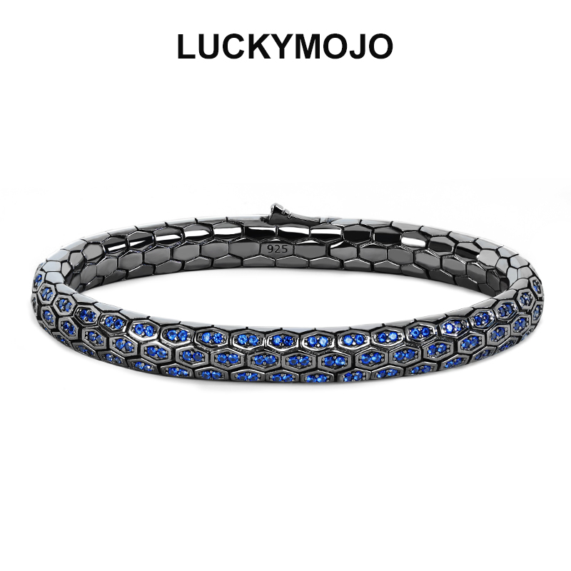 LUCKYMOJO 925银合成锆石手链 纯银手链男小众蛇纹手镯百搭高级感