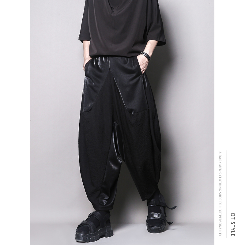 21611暗黑系山本风宽松哈伦掉裆裤低档设计感阔腿裤垂感九分裤