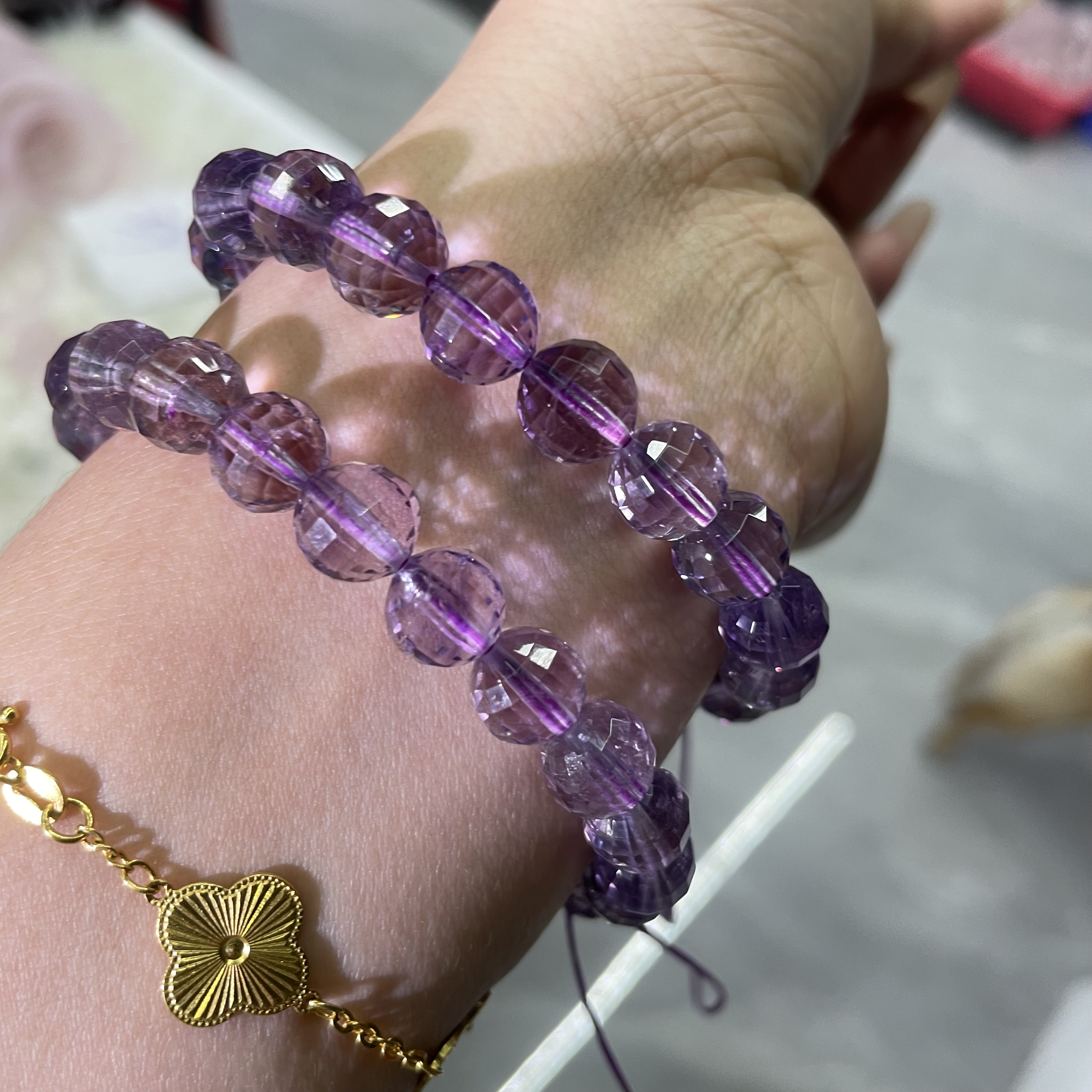 【悦越珠宝】天然紫水晶9mm巴西水晶切面地球珠手工（多样性发货）