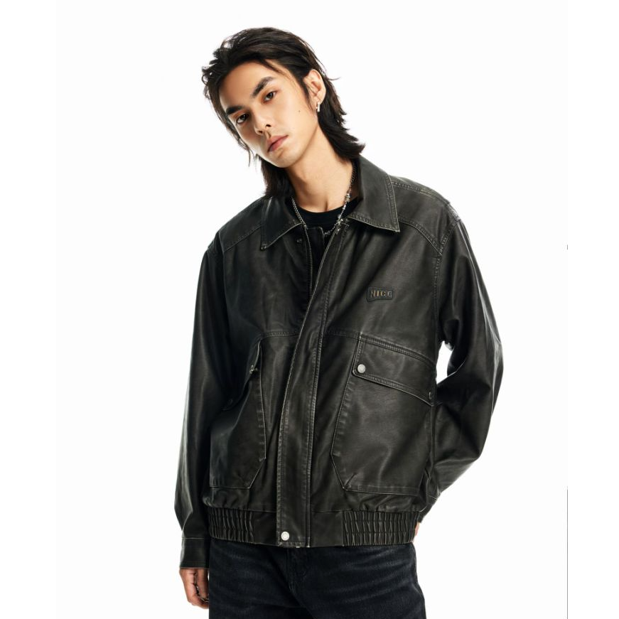 【娜先生】秋冬翻领复古色油蜡皮衣外套夹克