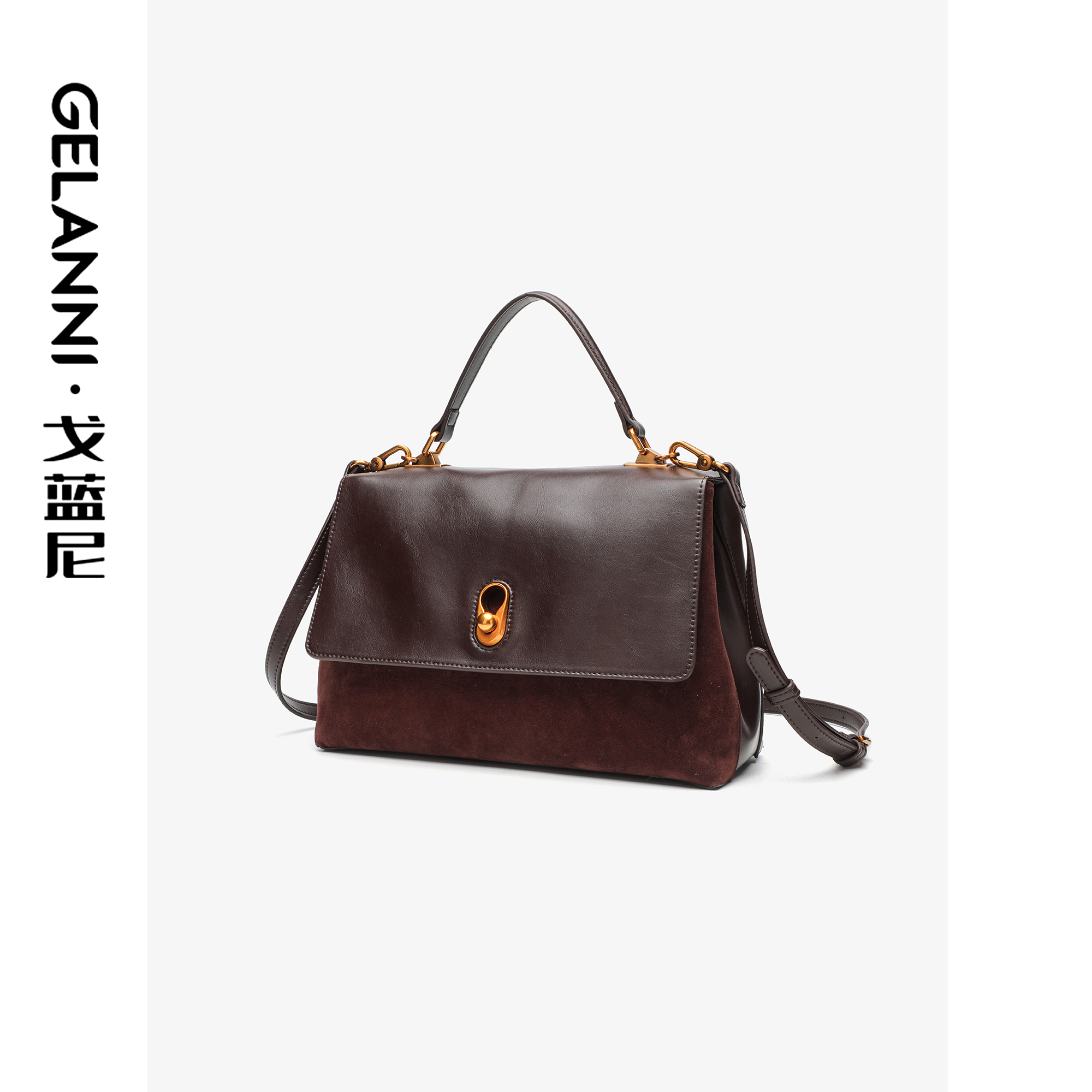 GELANNI拼接手提斜挎包GLN241134P咖色