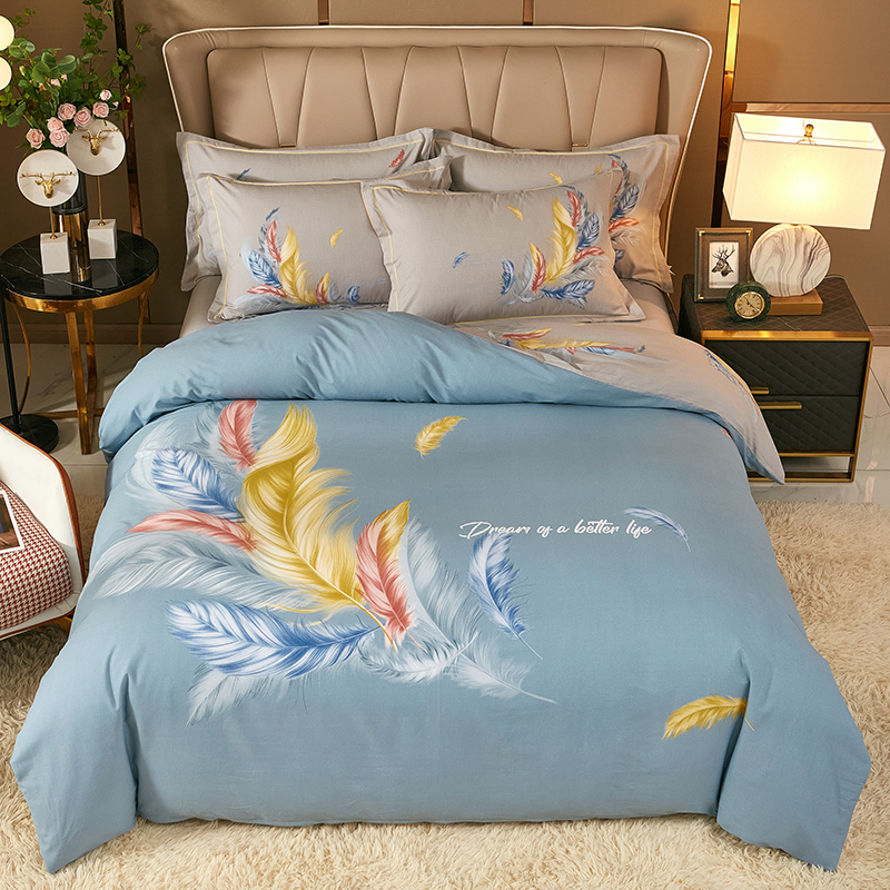 纯棉轻奢时尚斜纹 印花全棉大版加厚四件套 炫羽