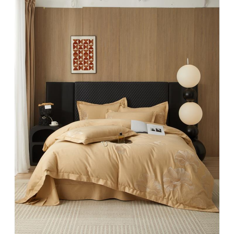 新款（璀璨人生） 宽边全棉加厚刺绣四件套 斜纹简约纯色绣花四件套