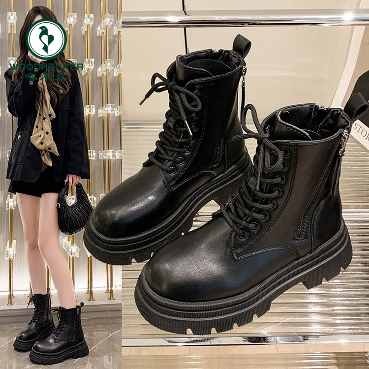啄木鸟小个子马丁靴女2024秋冬新款英伦休闲复古靴子增高厚底短靴