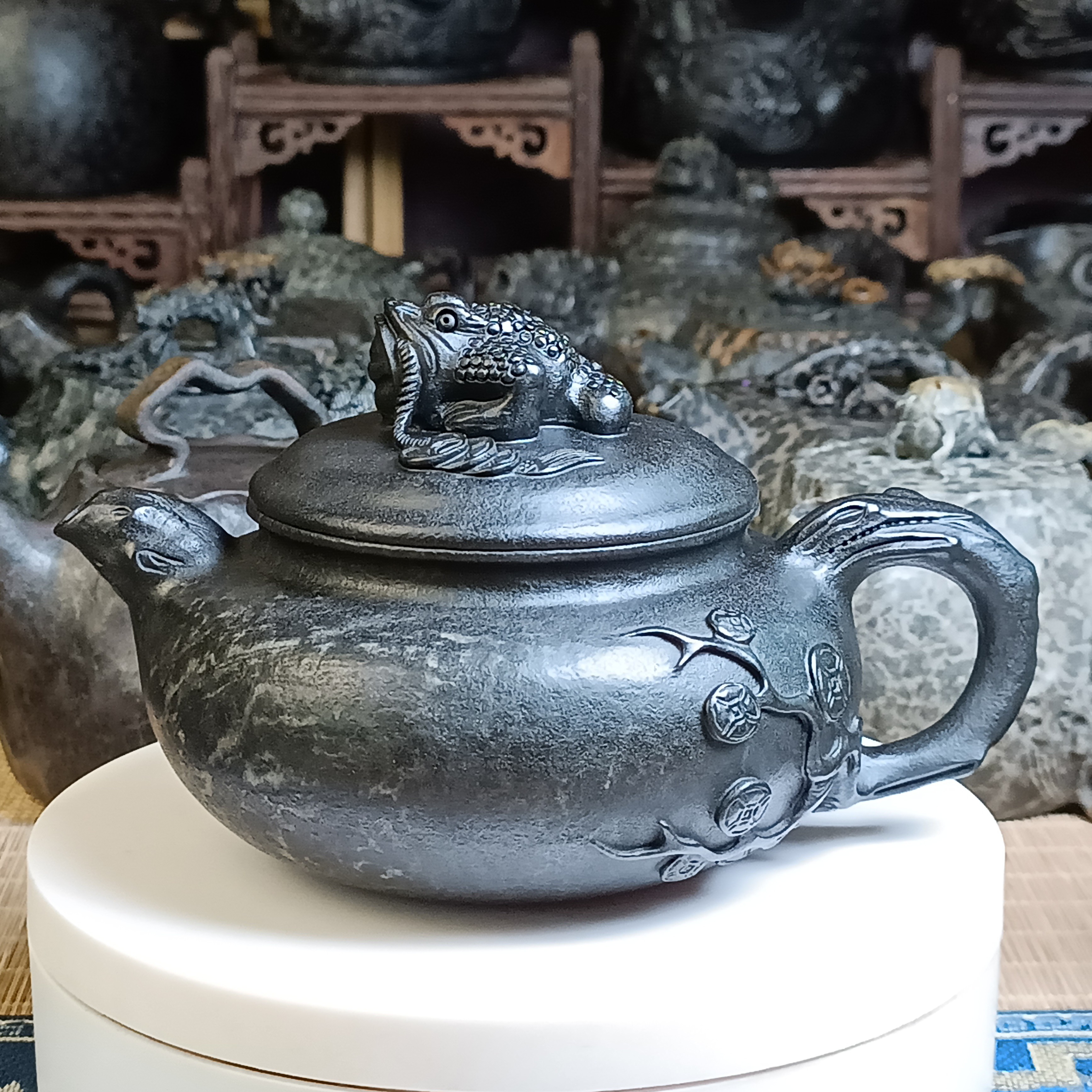 【金蟾】纯天然冰碛岩原石纯手工雕刻中式古风茶壶