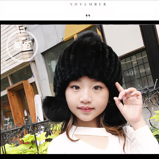 儿童水貂帽子狐狸毛球帽子3-7岁宝宝貂毛帽水貂毛帽子冬季保暖帽